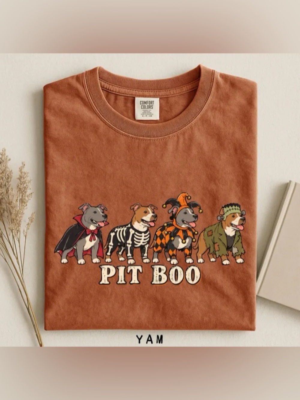 Halloween Spooky Pitbull Ghost Dogs Comfort Colors Tee, Pit Boo Costume Tee